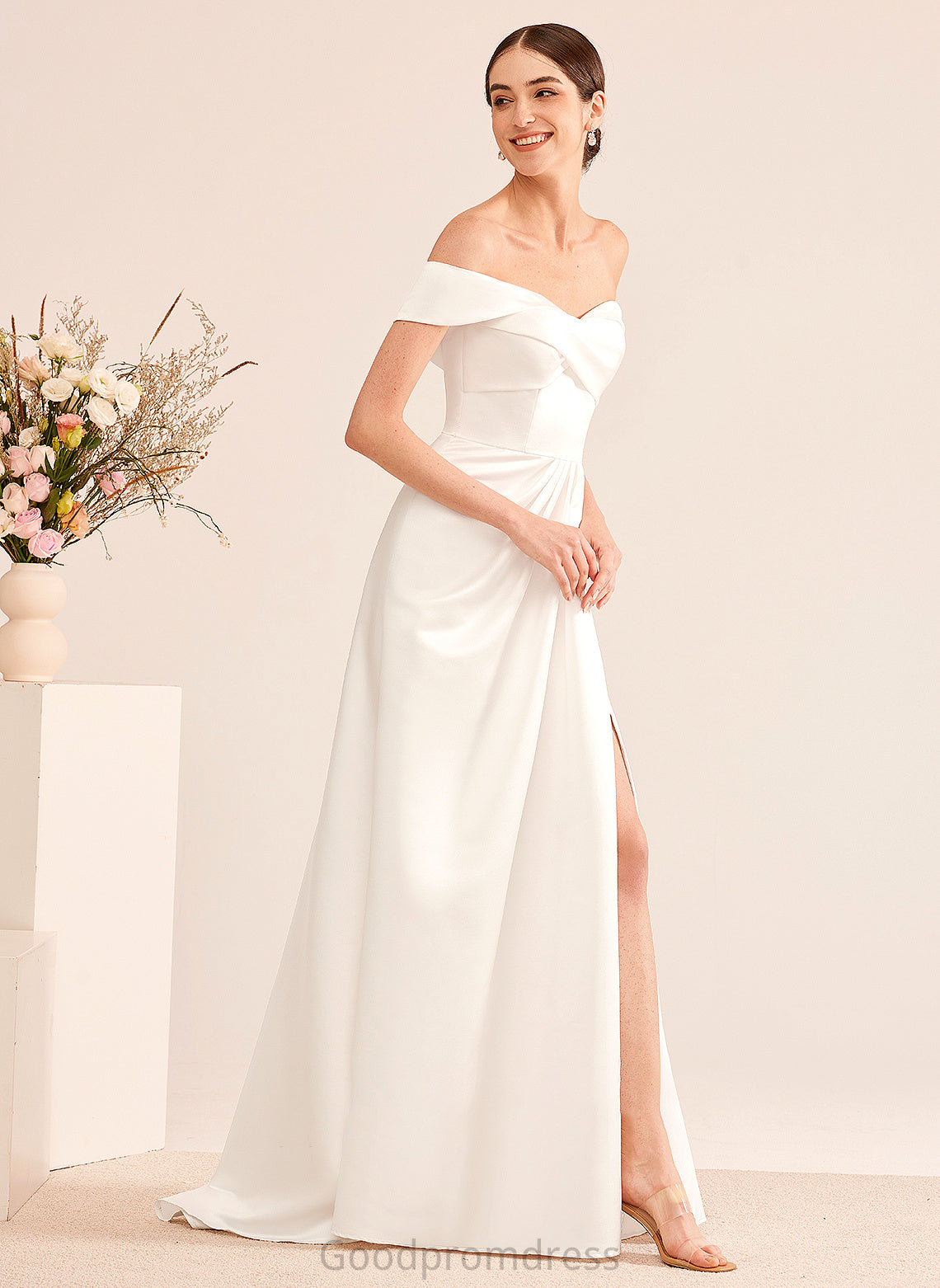 Wedding Wedding Dresses Front Lilith Ruffle Dress Split Off-the-Shoulder Sweep Train A-Line With