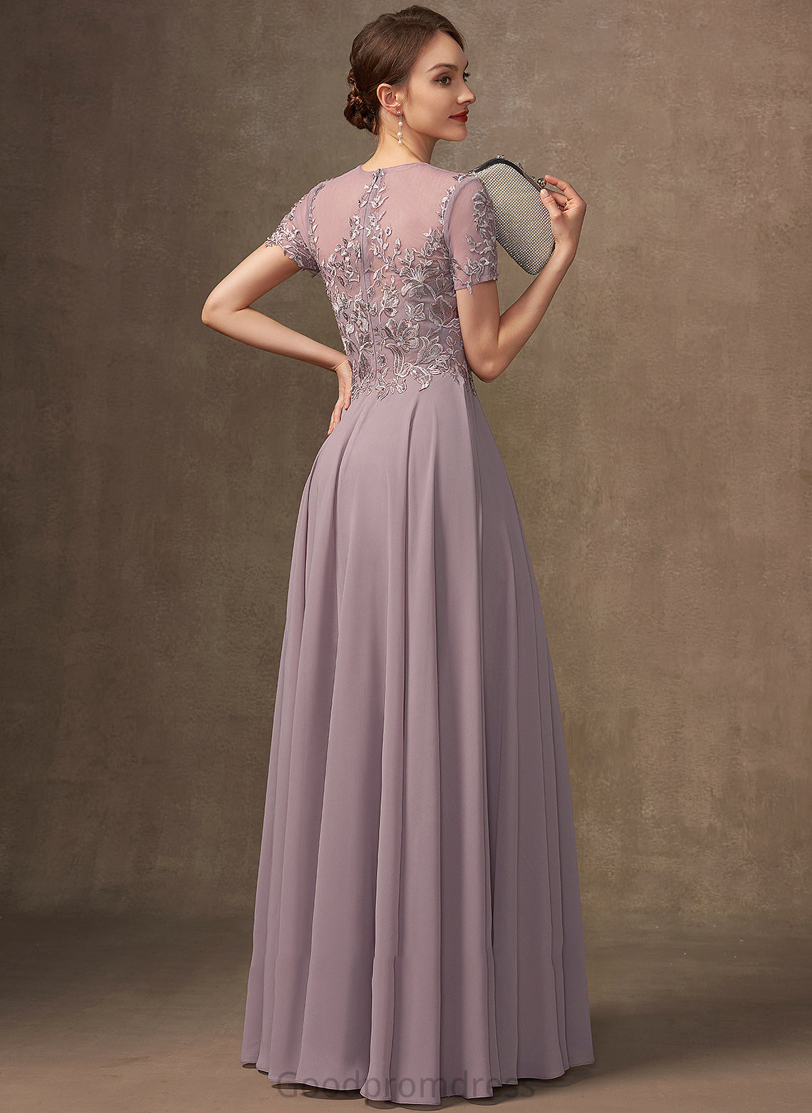 Mother Sequins of Lace Mother of the Bride Dresses A-Line the Chiffon Bride Dress Scoop Danielle Floor-Length With Neck Beading