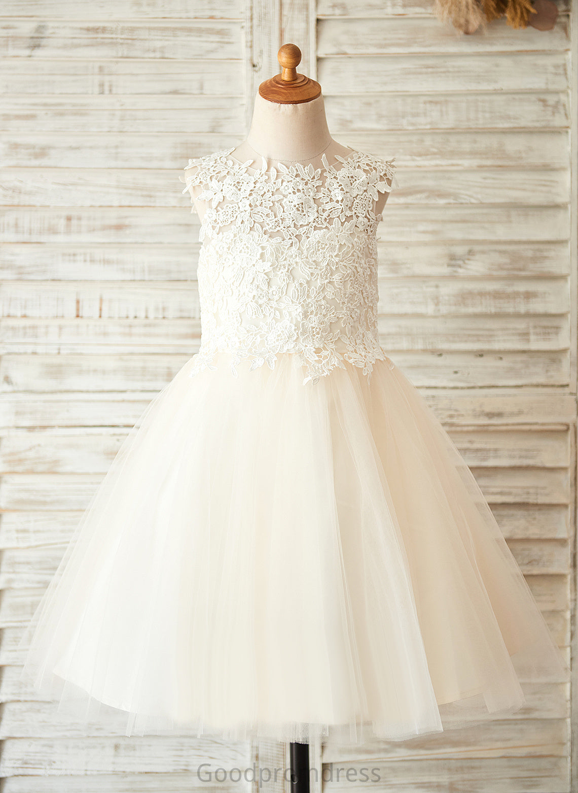 A-Line Girl Flower Girl Dresses - Tulle/Lace Knee-length Dress Sleeveless With Hole Danna Flower Back Neck Scoop