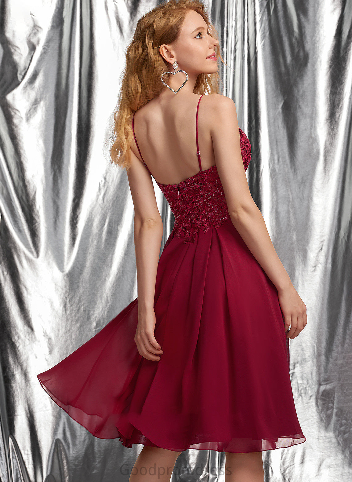 Jewel Sequins With Prom Dresses Chiffon V-neck Knee-Length A-Line