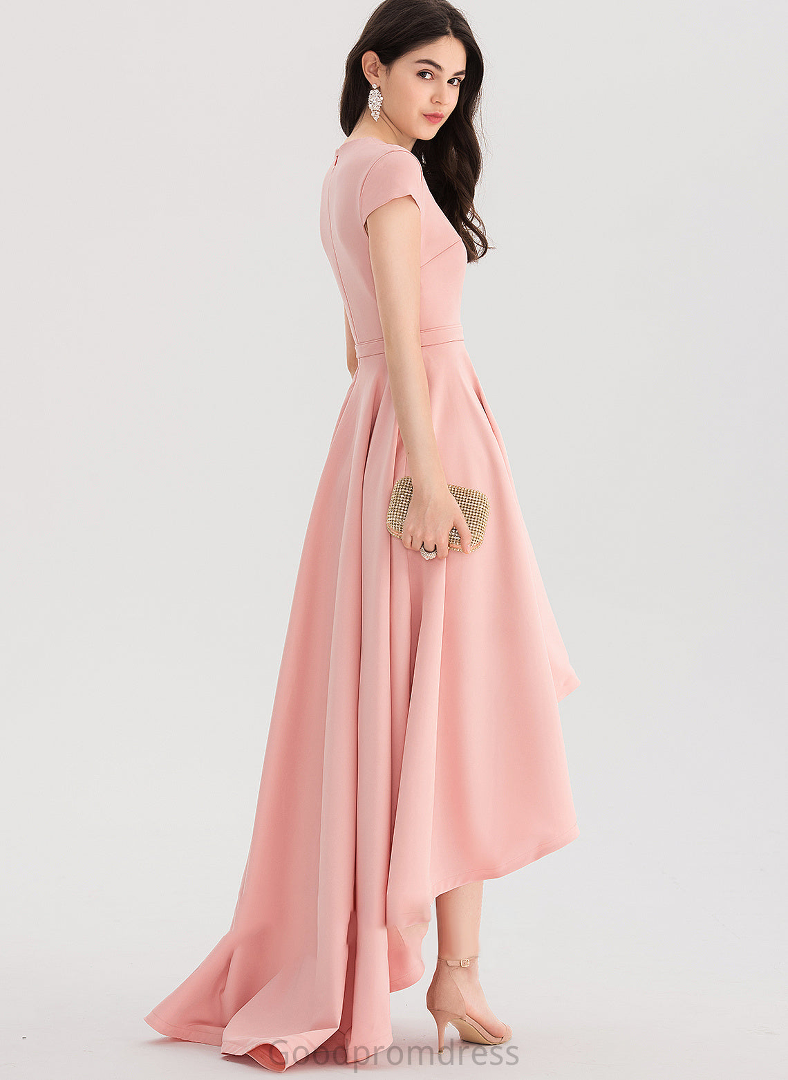 Asymmetrical Stretch Regan A-Line V-neck Prom Dresses Crepe