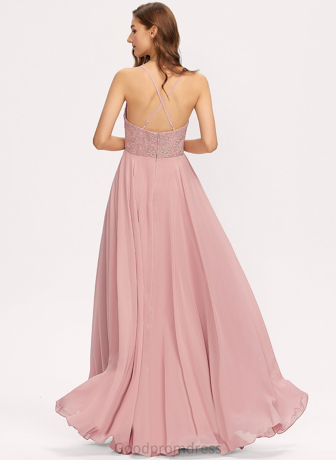 Prom Dresses A-Line Nathaly Chiffon Floor-Length Lace V-neck