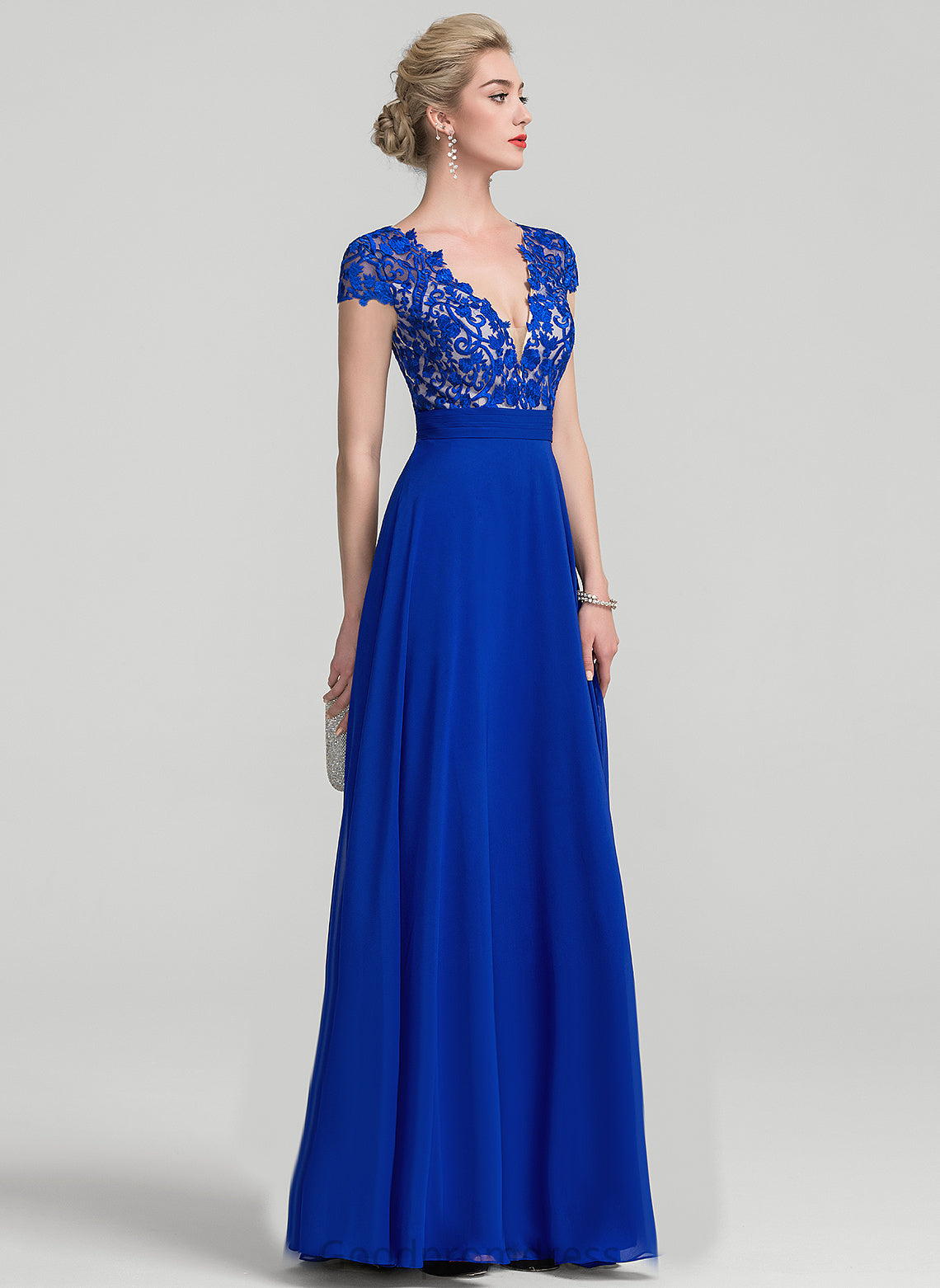 Lace Floor-Length A-Line Prom Dresses Chiffon Aleena V-neck