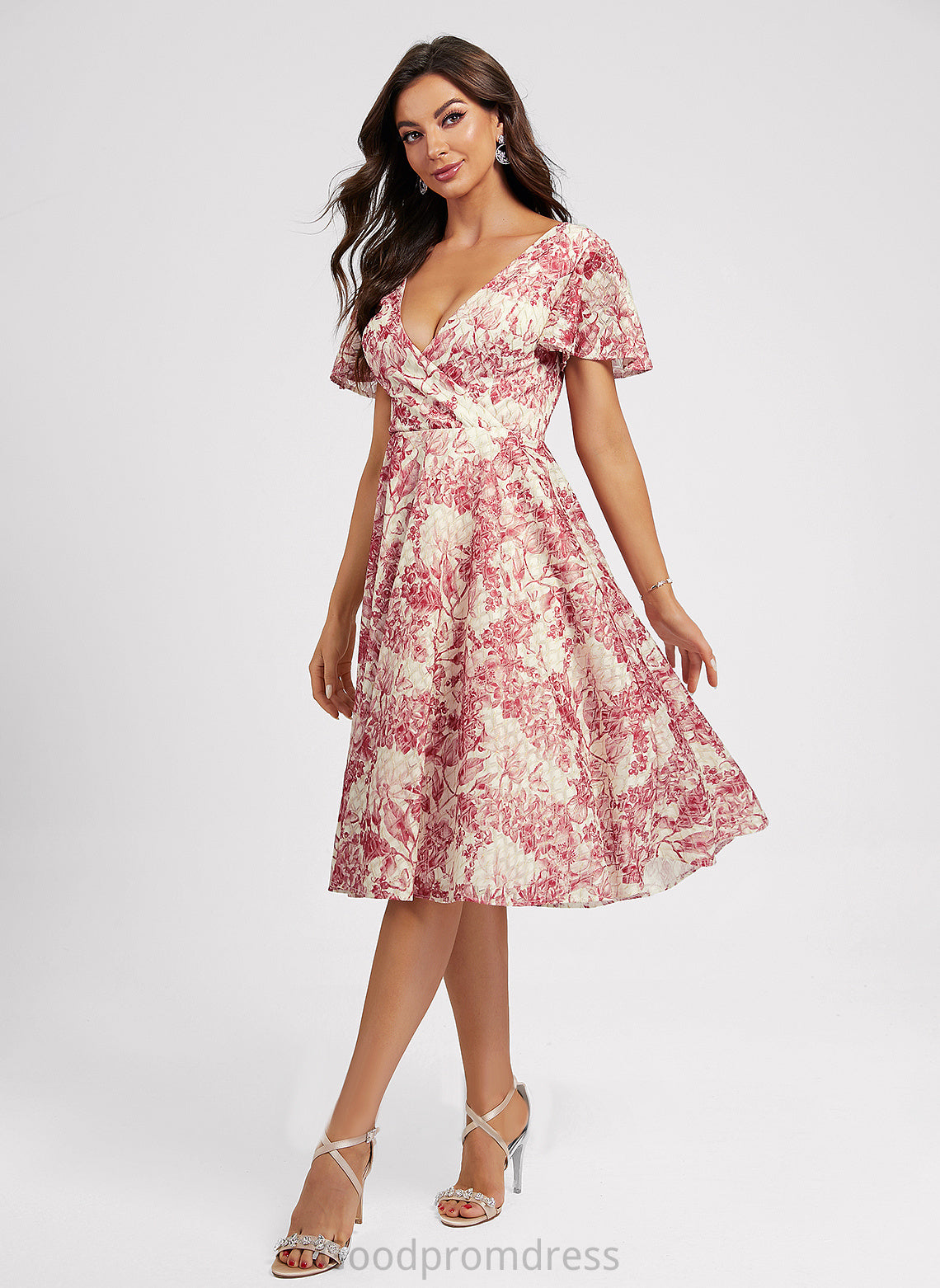 Knee-Length Dress V-neck Kaylah Cocktail Dresses Lace With A-Line Flower(s) Cocktail