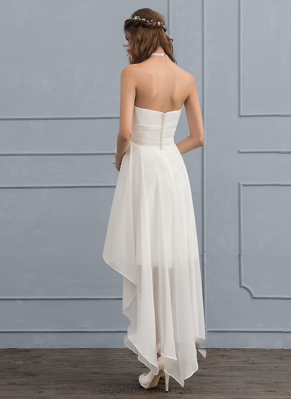 Ruffle Asymmetrical Wedding Dresses A-Line Chiffon With Dress Wedding Sweetheart Trudie