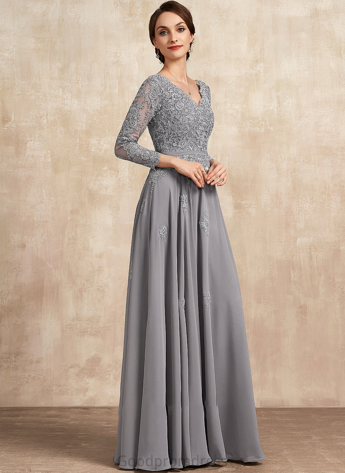 Bride Amy V-neck Floor-Length Chiffon Mother Dress the A-Line Mother of the Bride Dresses of Lace