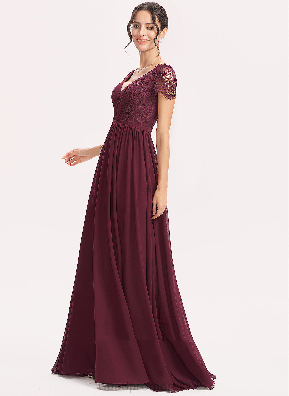 A-Line Lace Length Neckline Floor-Length Silhouette Fabric V-neck Embellishment Kenya Natural Waist A-Line/Princess Bridesmaid Dresses