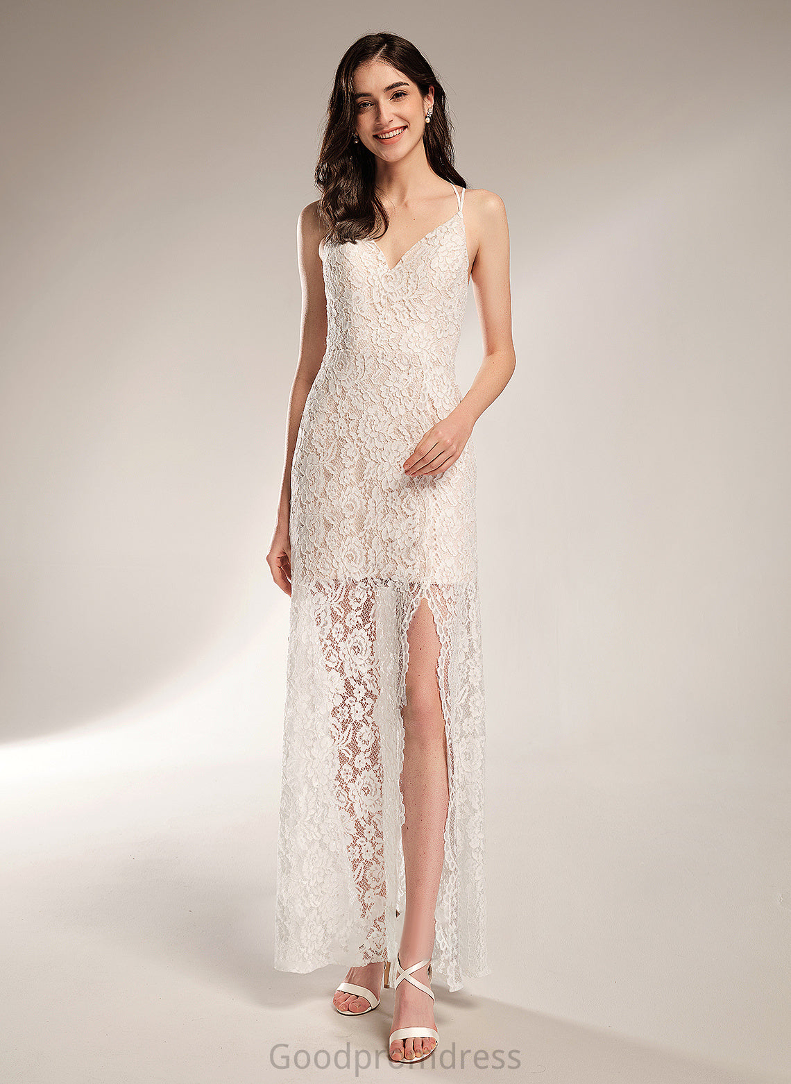 Split V-neck Dress Wedding Dresses With Nicola Sheath/Column Floor-Length Front Wedding