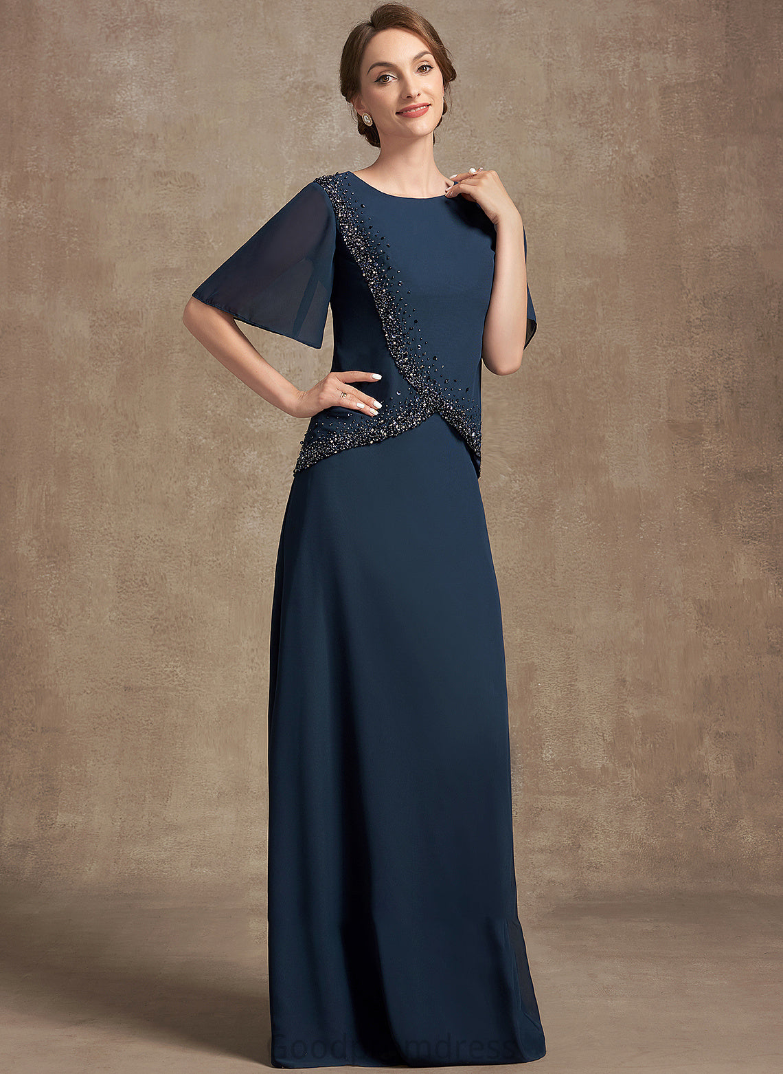 A-Line Chiffon Araceli of Neck Sequins With Mother the Floor-Length Bride Dress Mother of the Bride Dresses Scoop Beading