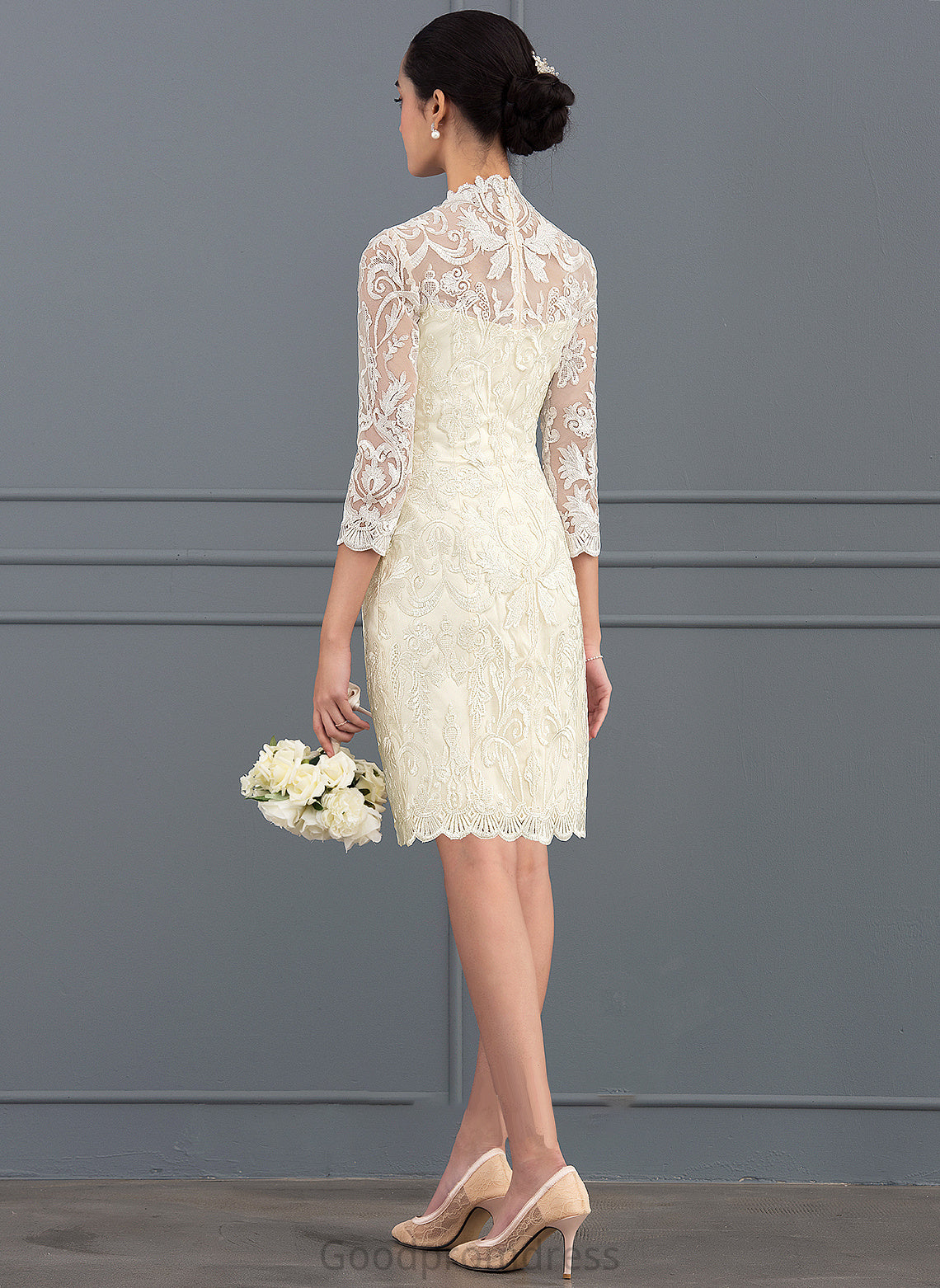 Dress Lace Sheath/Column Alison Knee-Length Wedding Wedding Dresses Neck High