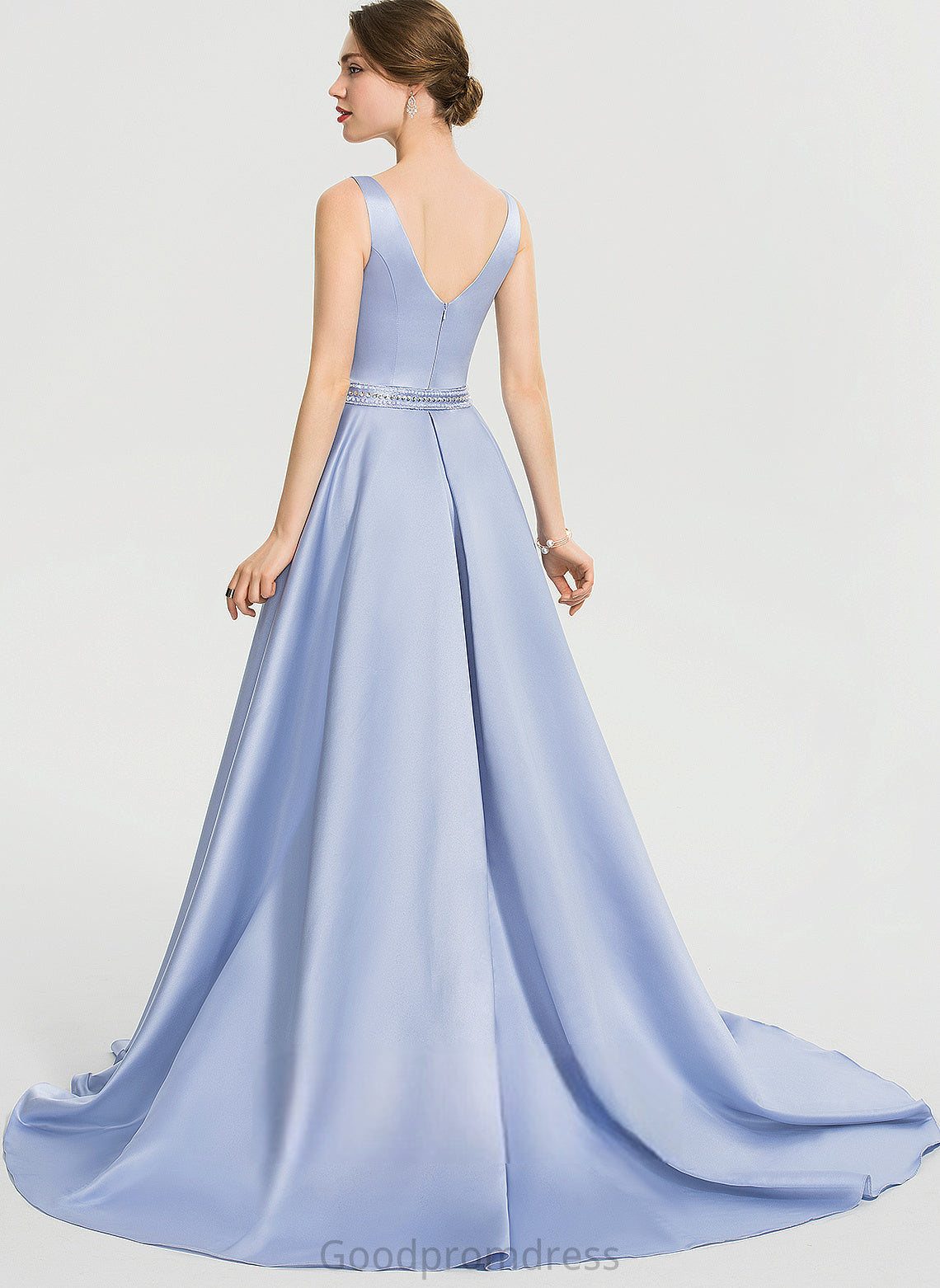 Prom Dresses Sweep Beading Train With Ball-Gown/Princess Lace V-neck Satin Cailyn Sequins