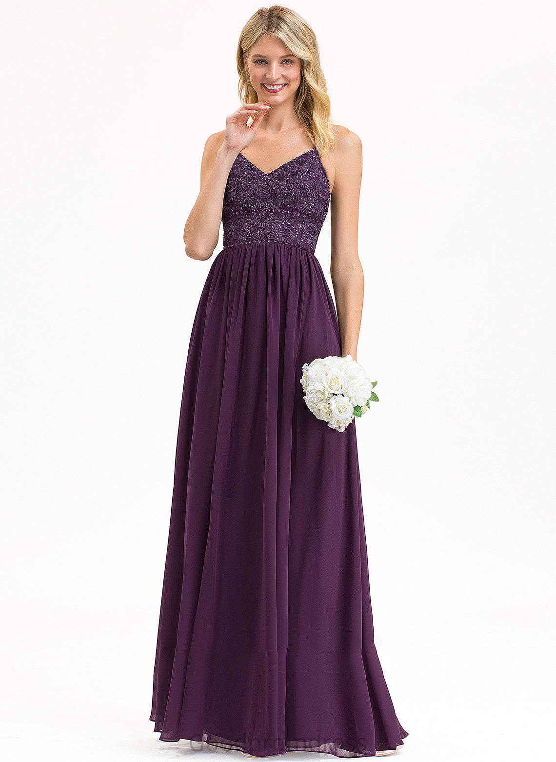 Chiffon Sequins V-neck Beading Cierra With A-Line Prom Dresses Lace Floor-Length