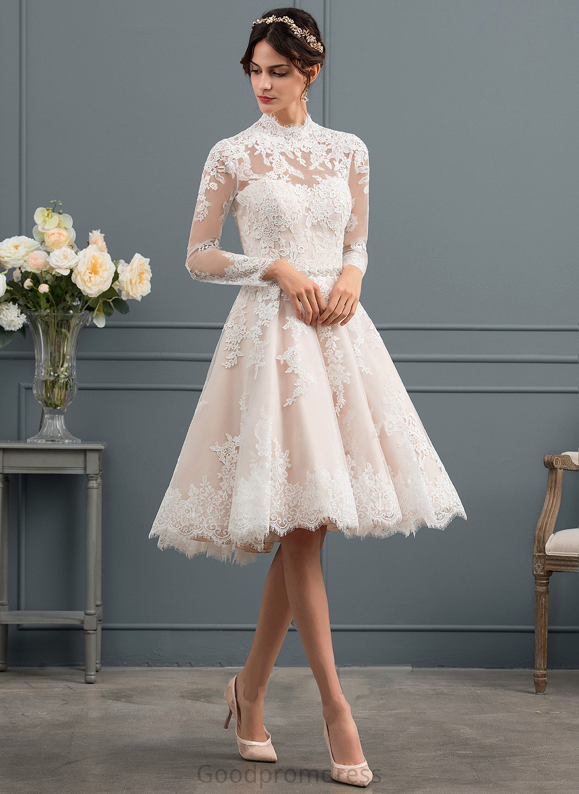 Dress A-Line Katrina Wedding Dresses Wedding Lace Knee-Length Illusion