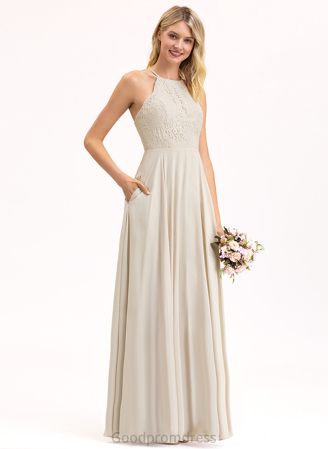 Silhouette Neckline Floor-Length Scoop Fabric A-Line Length Lace Straps&Sleeves Mayra Natural Waist Floor Length Bridesmaid Dresses