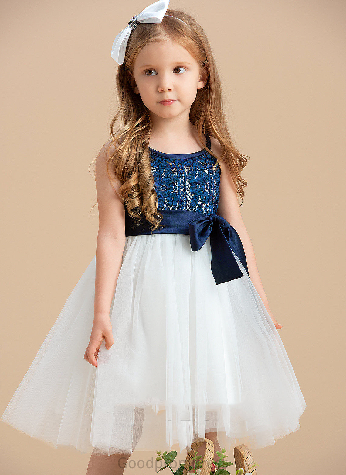 Tulle/Lace Scoop Sleeveless Dress Flower Greta Girl Knee-length Flower Girl Dresses A-Line - Neck