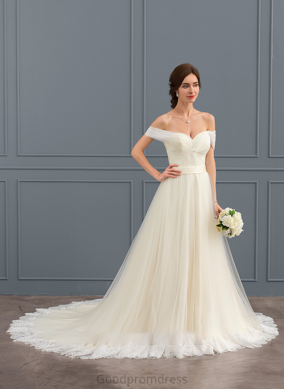 Dress Wedding Dresses Train Lace With Court Off-the-Shoulder Belinda Tulle Ball-Gown/Princess Ruffle Wedding