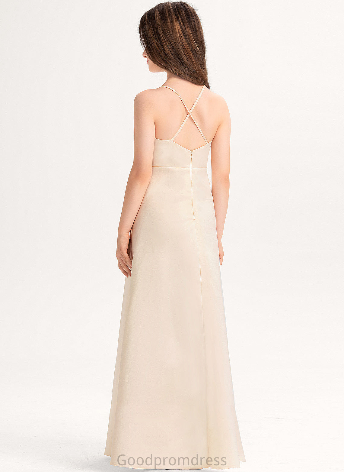 Satin V-neck A-Line Floor-Length Carleigh With Junior Bridesmaid Dresses Pockets