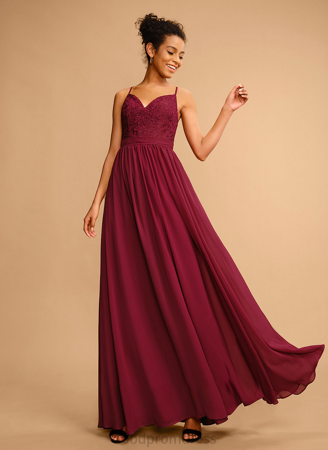 With Cheyenne Prom Dresses A-Line Lace Floor-Length V-neck Chiffon