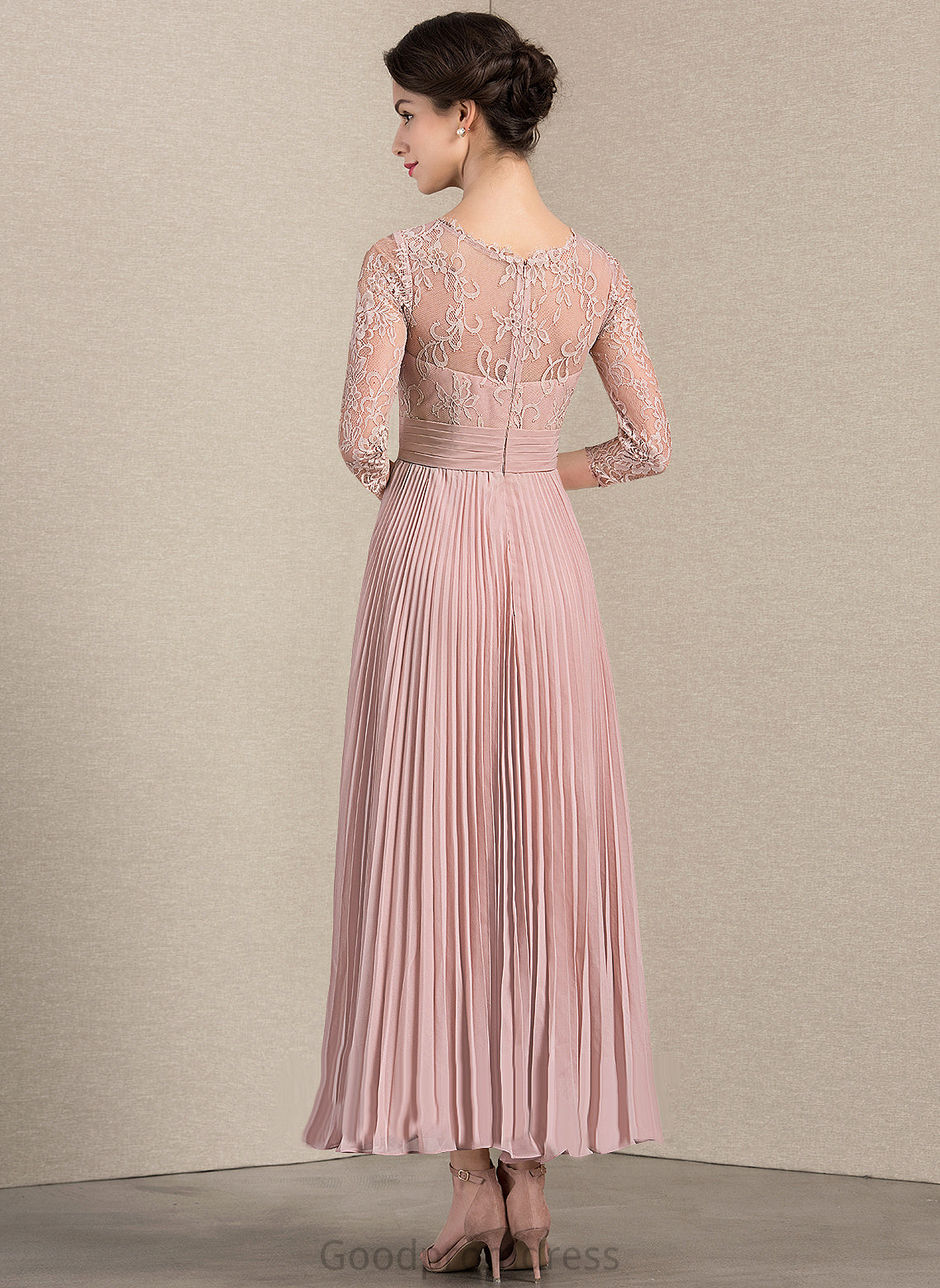 With Pleated Chiffon A-Line of Dress Ankle-Length Lace the Neck Mother Scoop Bride Kimberly Mother of the Bride Dresses