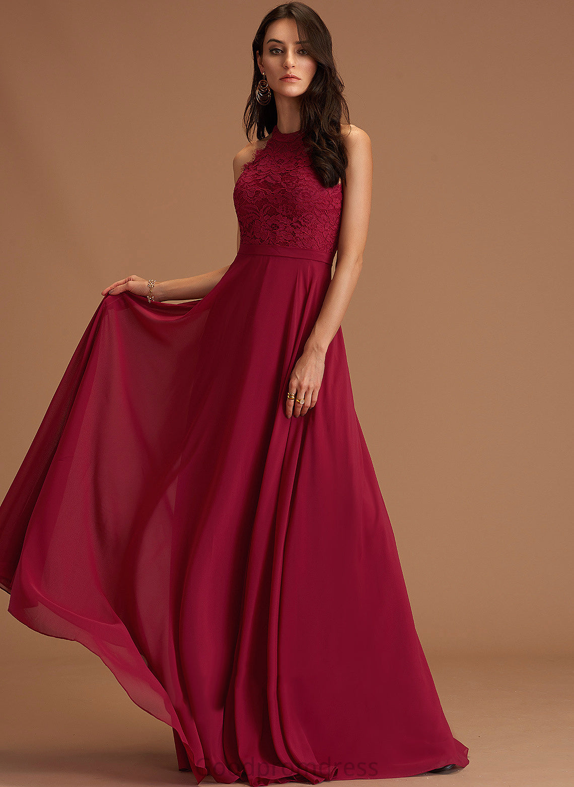 Chiffon Floor-Length A-Line Scoop Lace Prom Dresses Mckenzie