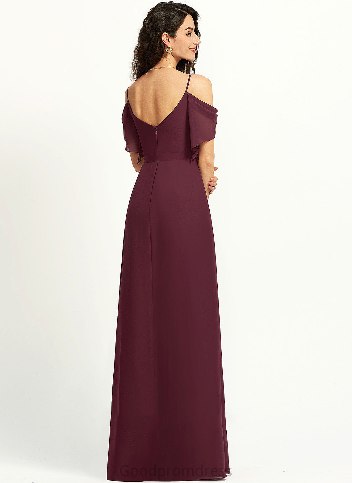 A-Line Front Sophie Prom Dresses V-neck Floor-Length Split With Ruffle