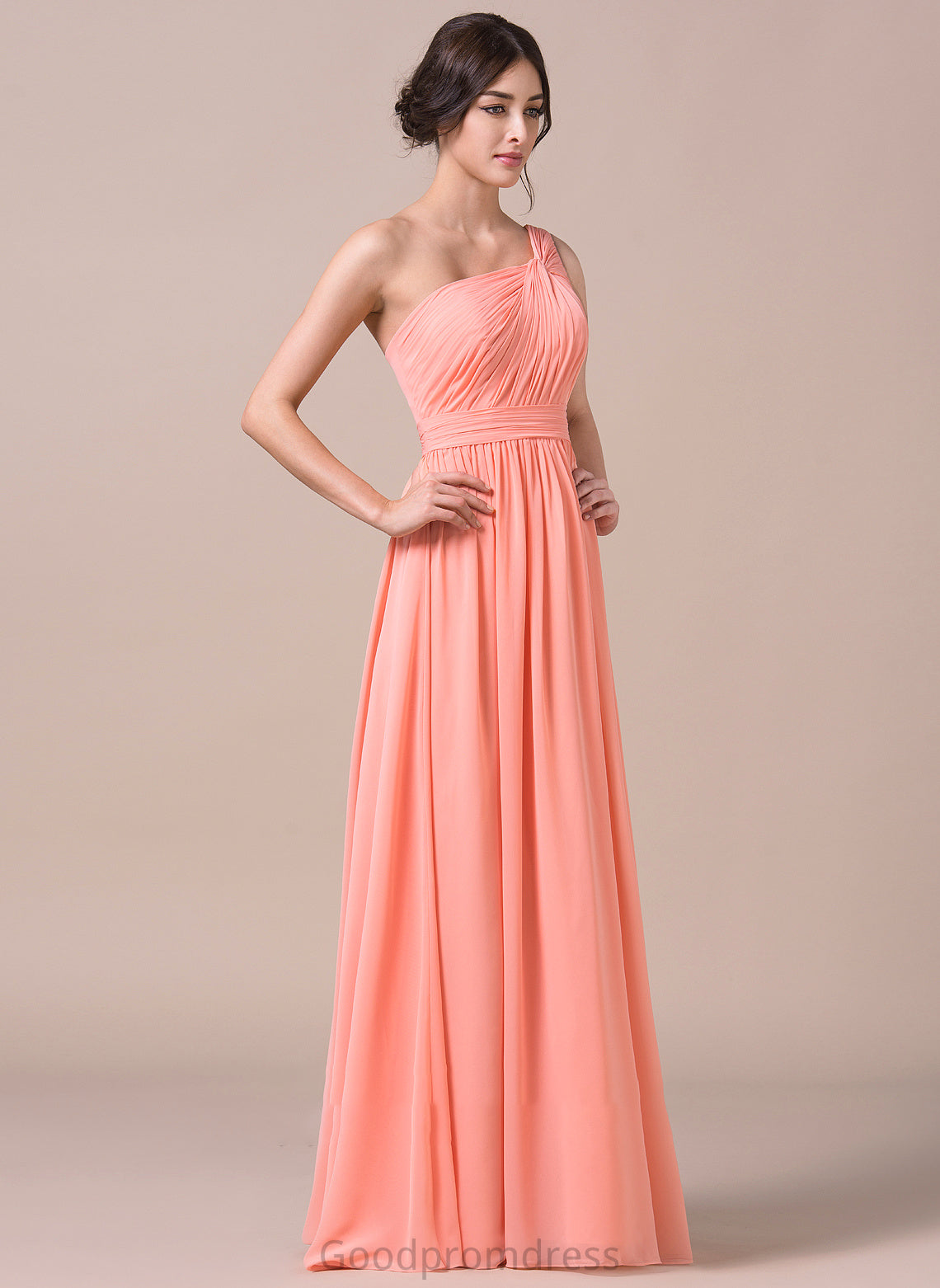 One-Shoulder Ruffle Fabric Length Neckline Embellishment A-Line Floor-Length Silhouette Ashtyn Sleeveless Spaghetti Staps Bridesmaid Dresses