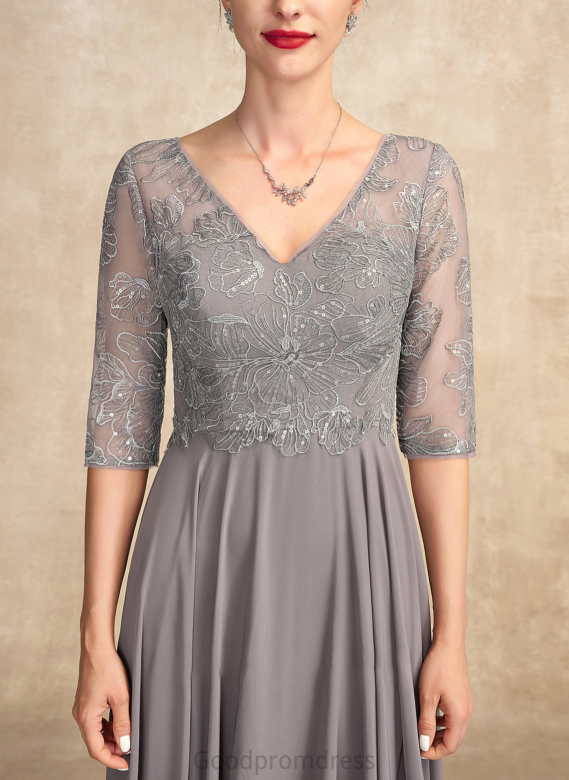 Lace Gloria Chiffon V-neck Bride of With Mother of the Bride Dresses Sequins the A-Line Floor-Length Dress Mother