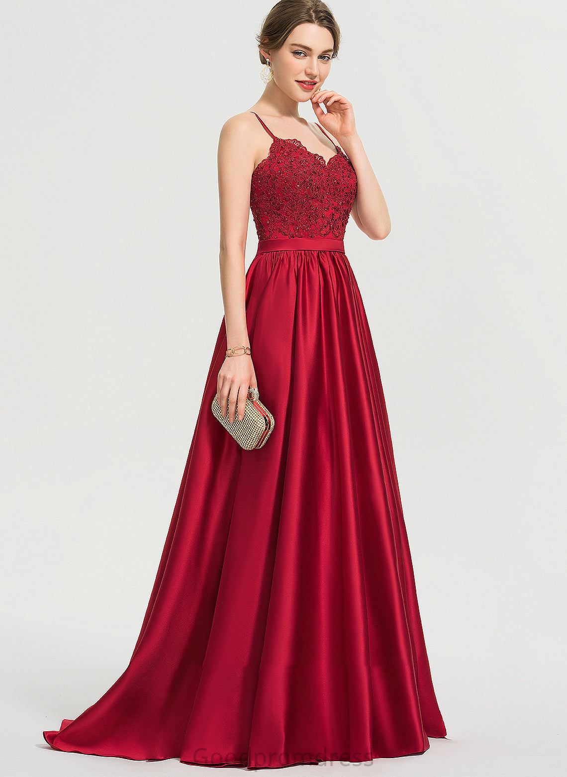 Beading Train Sequins Front With Jocelynn Sweep Ball-Gown/Princess Split V-neck Prom Dresses Satin