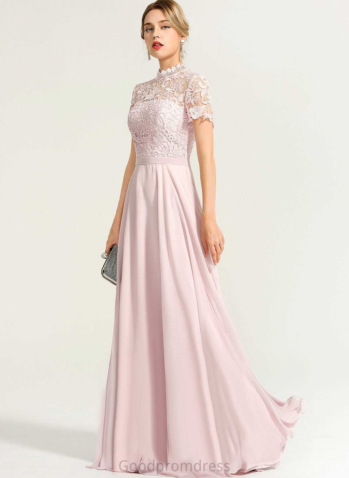 Straps&Sleeves Illusion Length Neckline Lace Fabric Silhouette Floor-Length HighNeck A-Line Evelyn Sleeveless Bridesmaid Dresses