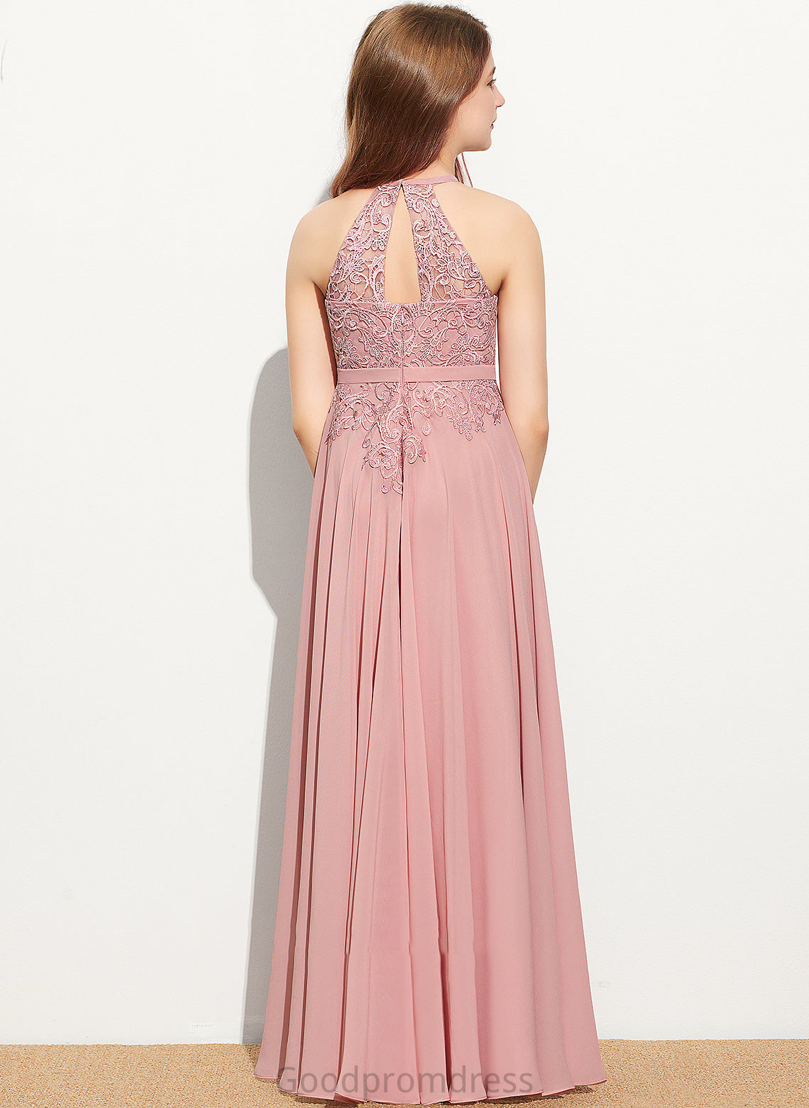 Lace Junior Bridesmaid Dresses Floor-Length A-Line Scoop Neck Chiffon Stacy