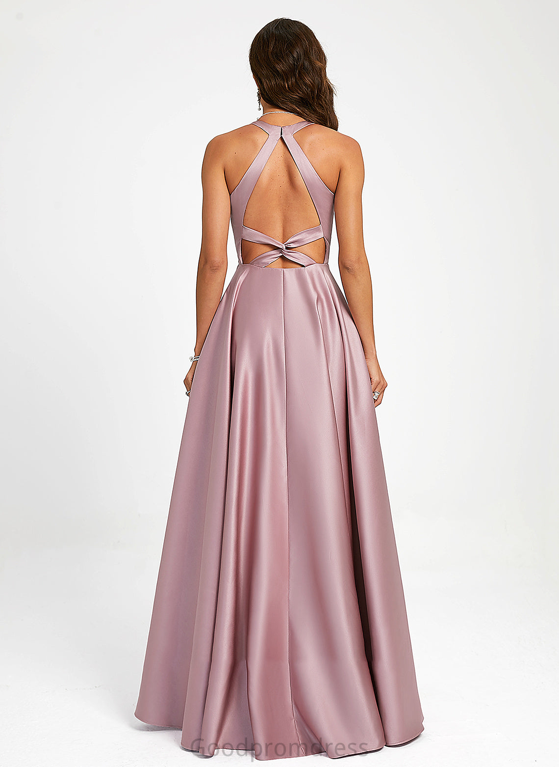 Aniyah Prom Dresses Satin A-Line V-neck Floor-Length