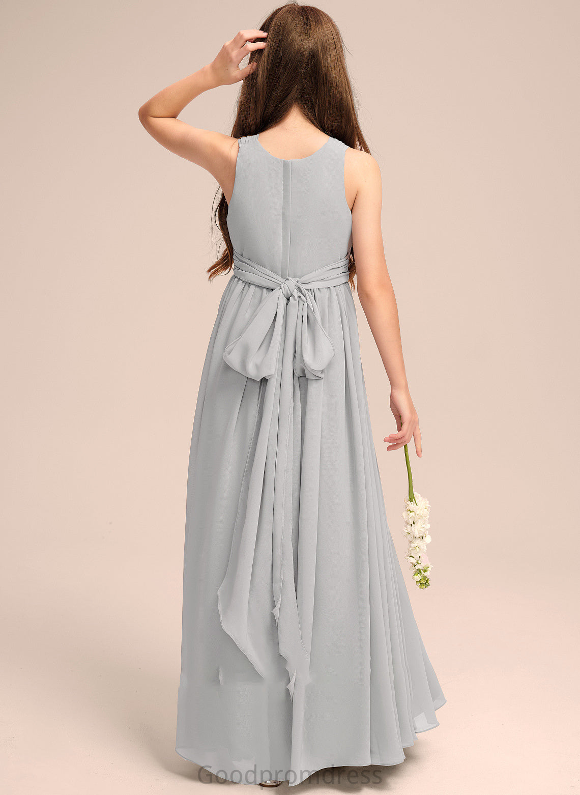 Floor-Length Chiffon With Neck Ruffle Jaelynn Bow(s) Junior Bridesmaid Dresses Scoop A-Line