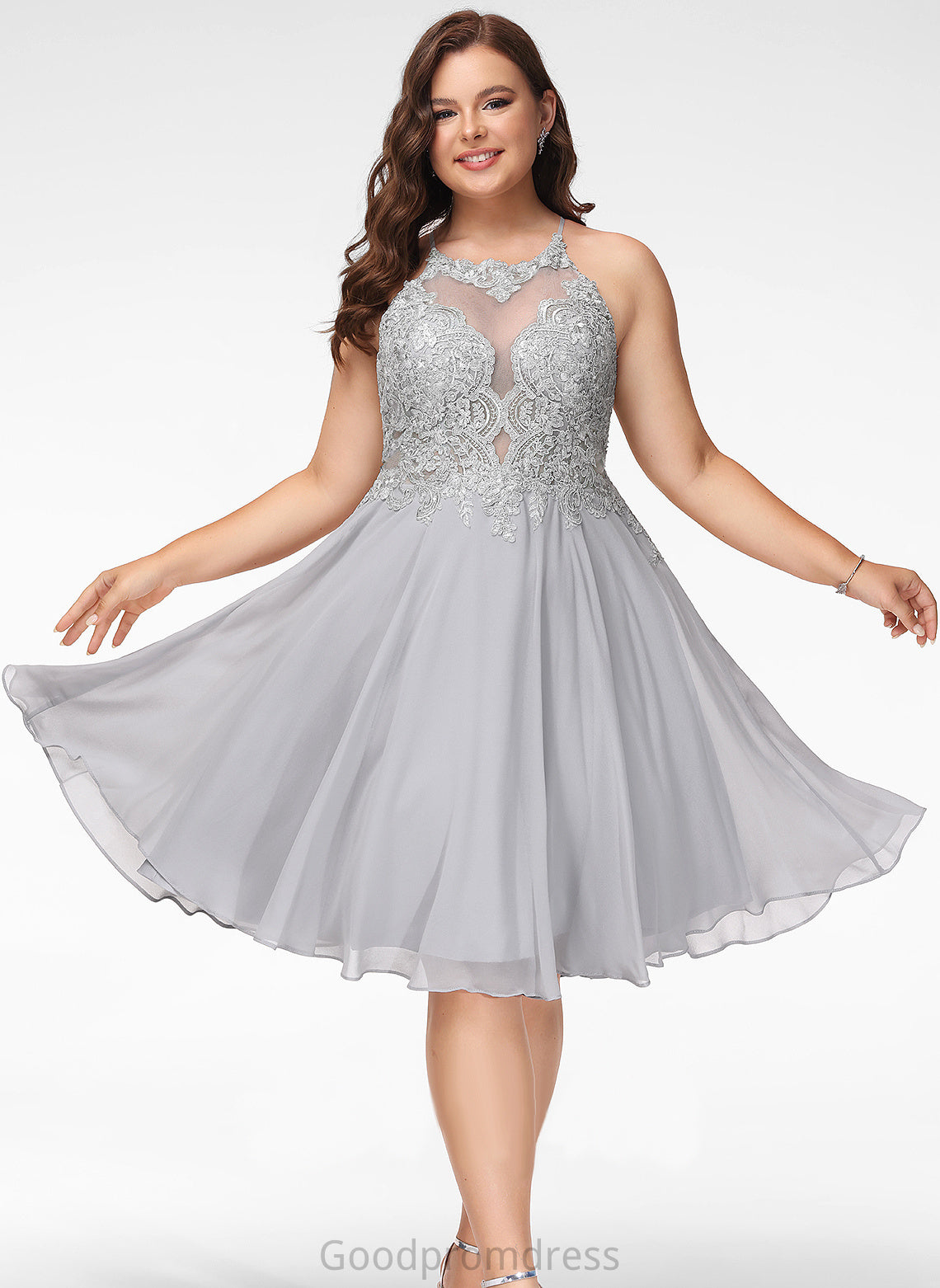 Chiffon Sequins Knee-Length Scoop A-Line With Sidney Prom Dresses Lace