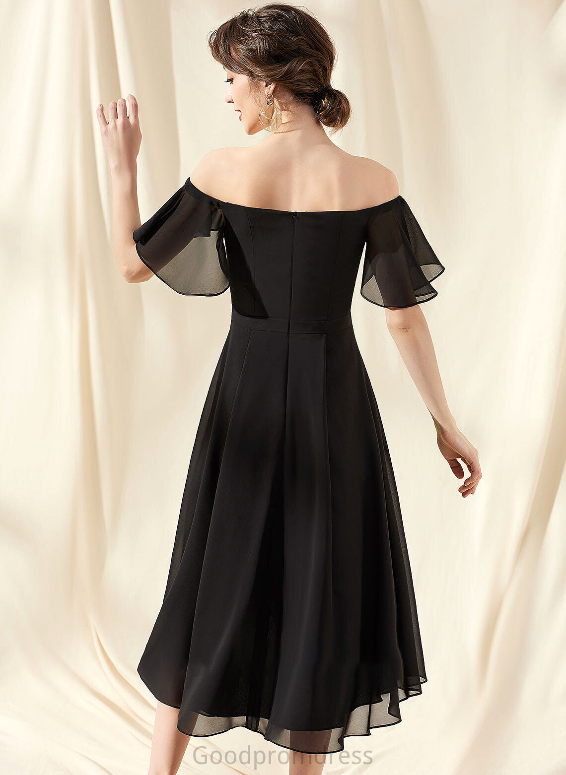 Silhouette A-Line CascadingRuffles Asymmetrical Off-the-Shoulder Neckline Length Embellishment Fabric Alyssa A-Line/Princess Natural Waist Bridesmaid Dresses