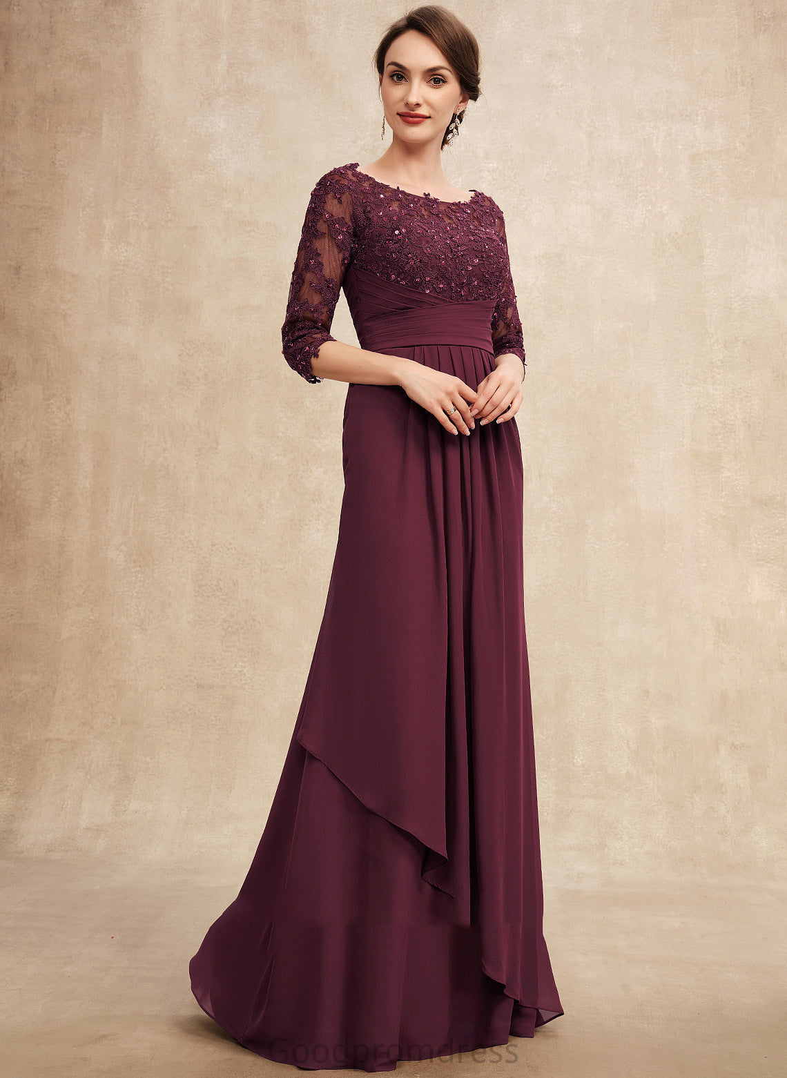 With Off-the-Shoulder Floor-Length Setlla Chiffon Mother of the Bride Dresses A-Line the Cascading Ruffles of Lace Dress Bride Mother Beading Sequins