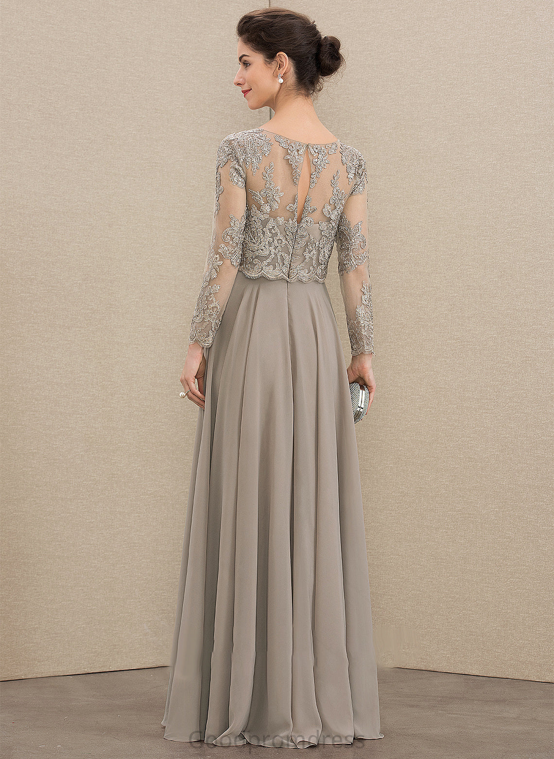 With Bride the Scoop Mother of Mother of the Bride Dresses Neck Floor-Length Dress Sequins Teagan Lace A-Line Chiffon