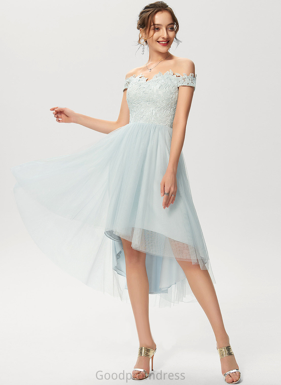 Dress Joanne Lace A-Line Tulle Cocktail Dresses Asymmetrical Off-the-Shoulder Cocktail