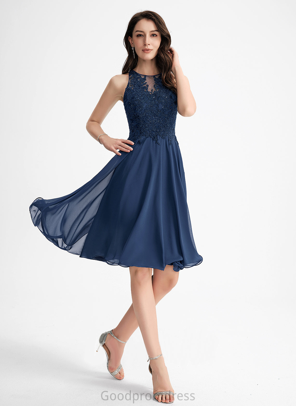 Lace Beading Knee-Length Chiffon Homecoming Dresses Scoop Jade With Dress A-Line Neck Homecoming