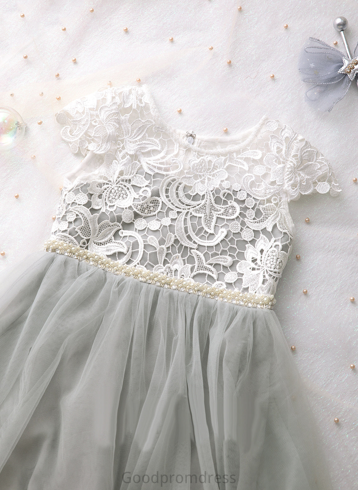 Short Dress Tulle Flower Tina - Scalloped Girl Neck Lace/Beading/Sequins With A-Line Flower Girl Dresses Sleeves Knee-length