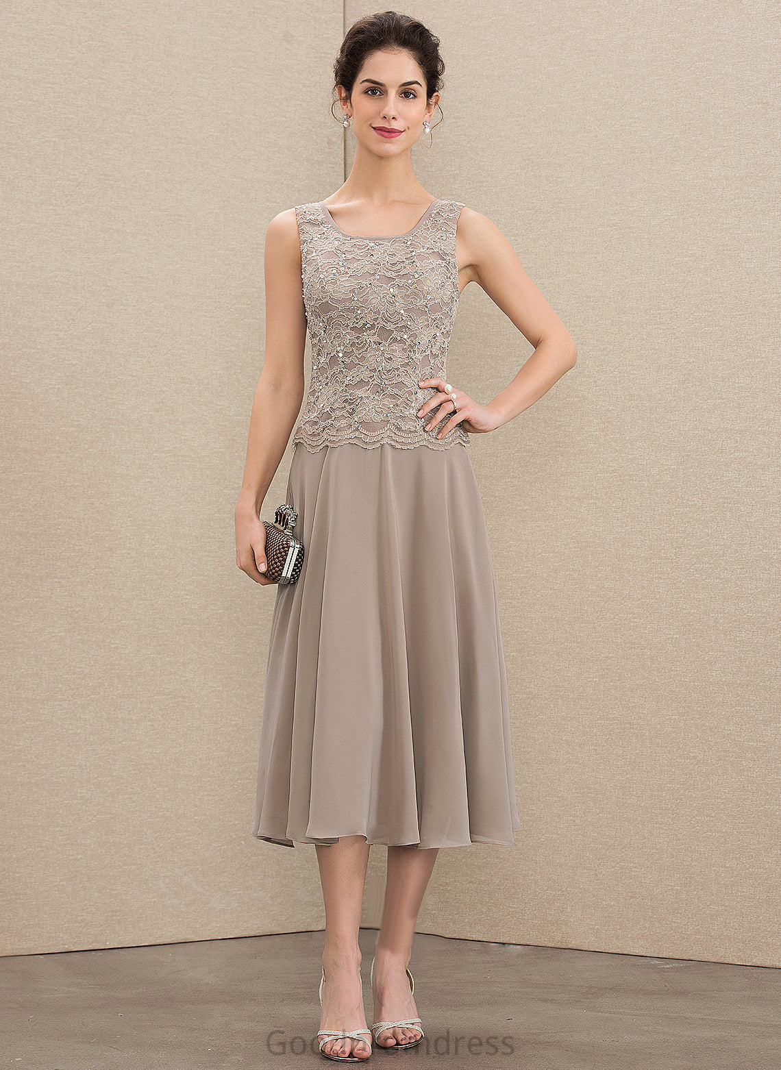 Chiffon Tea-Length of Sequins Mother of the Bride Dresses A-Line Neck With Bride Lace the Scoop Dress Mother Dayami