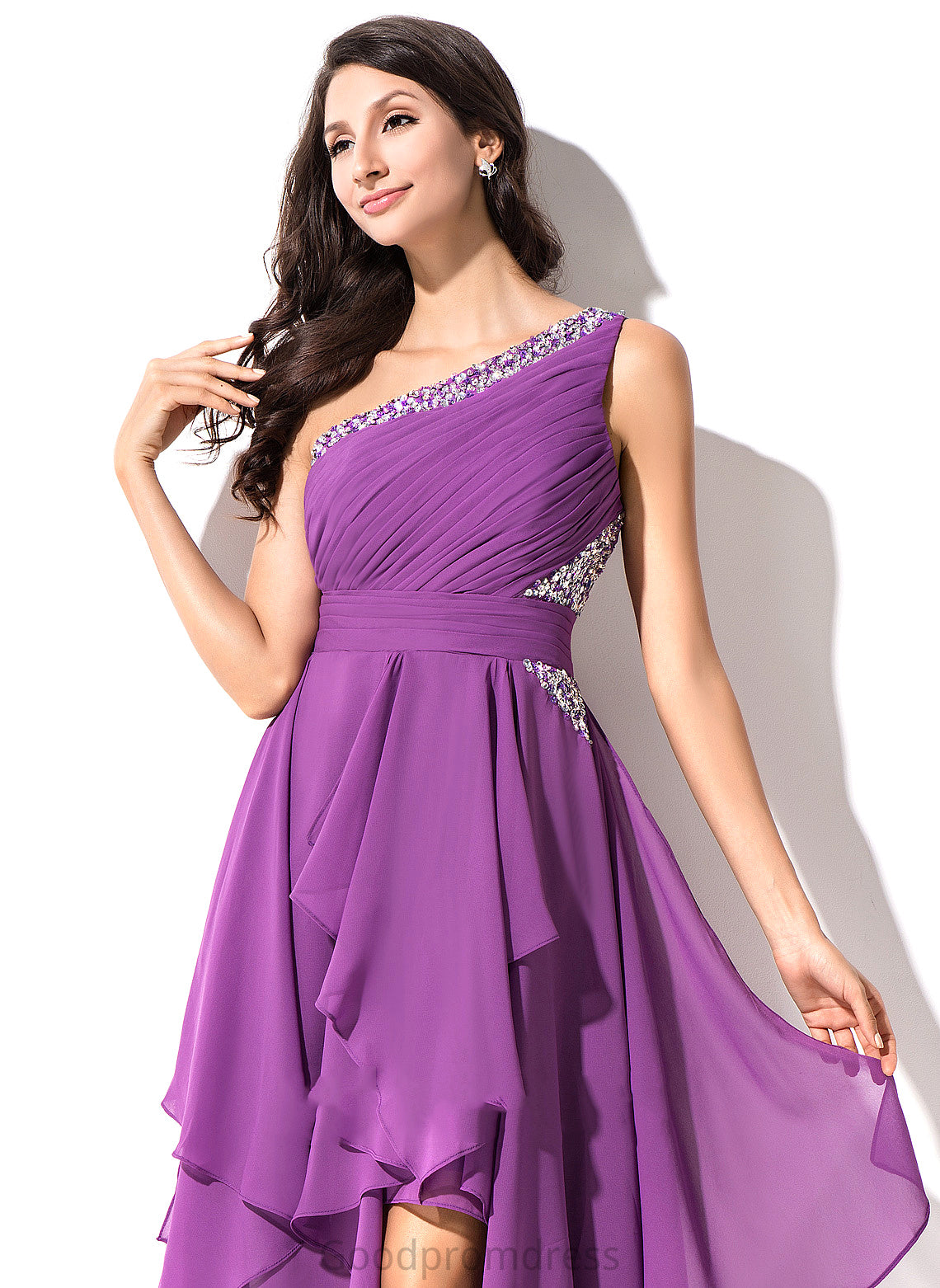 Homecoming Chiffon Nadine Sequins Ruffle Asymmetrical Dress Beading Homecoming Dresses With A-Line One-Shoulder