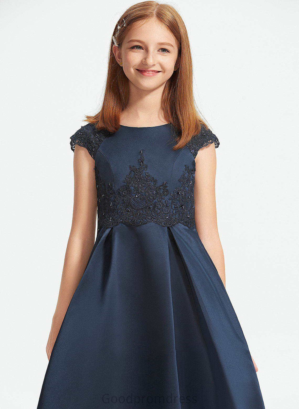 Lace Floor-Length A-Line Mira Junior Bridesmaid Dresses Bow(s) With Sequins Scoop Neck Beading Satin