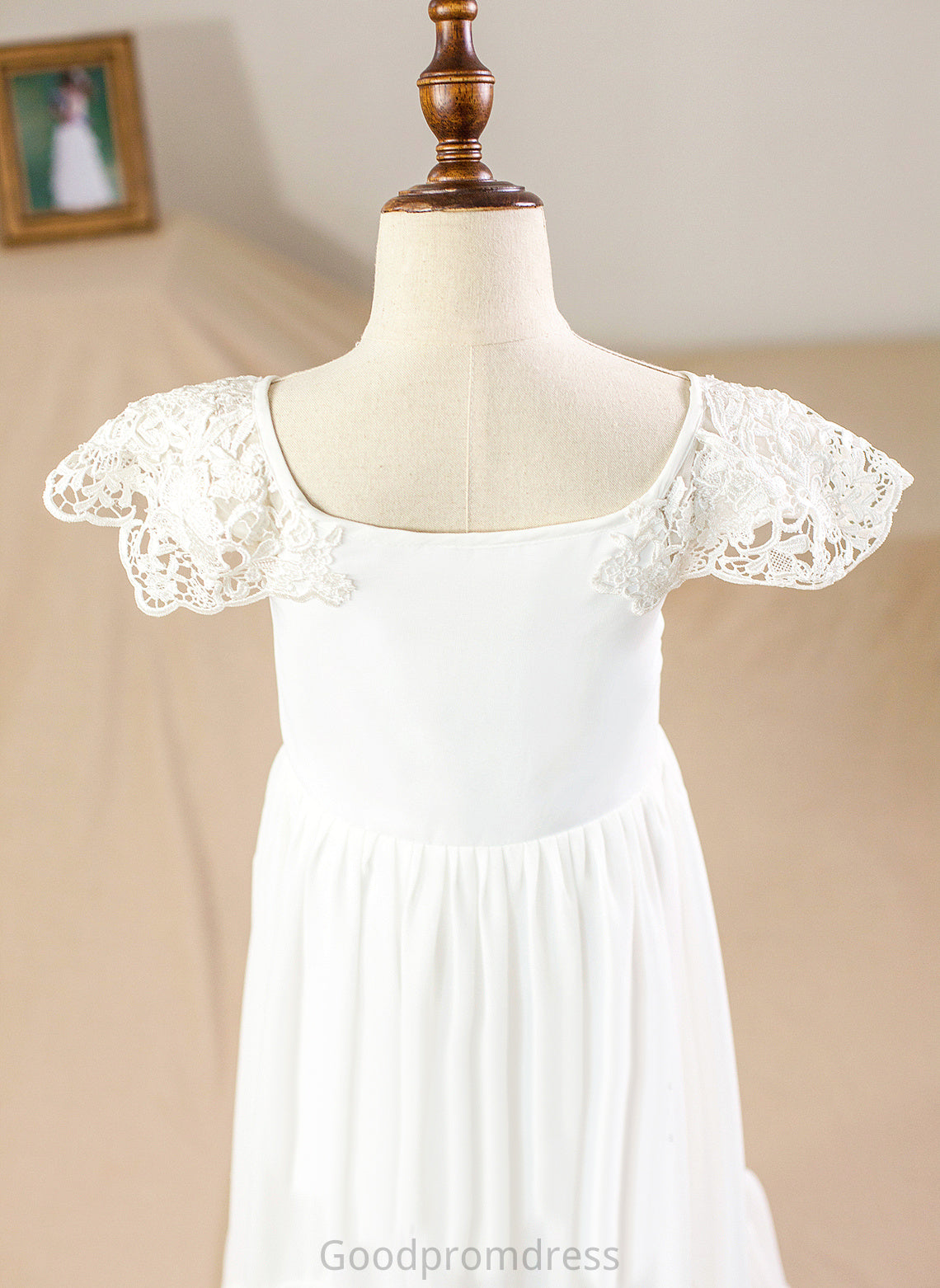 A-Line Neck Lace Floor-length Sleeves Dress With Flower Girl Dresses Flower Girl Chiffon Ciara Short - Scoop