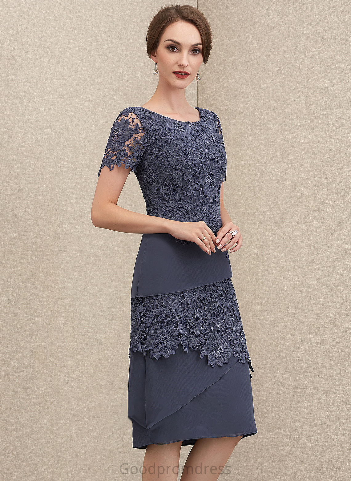 of Chiffon Mother of the Bride Dresses Neck Bride Scoop Sheath/Column the Lace Dress Mother Knee-Length Viviana