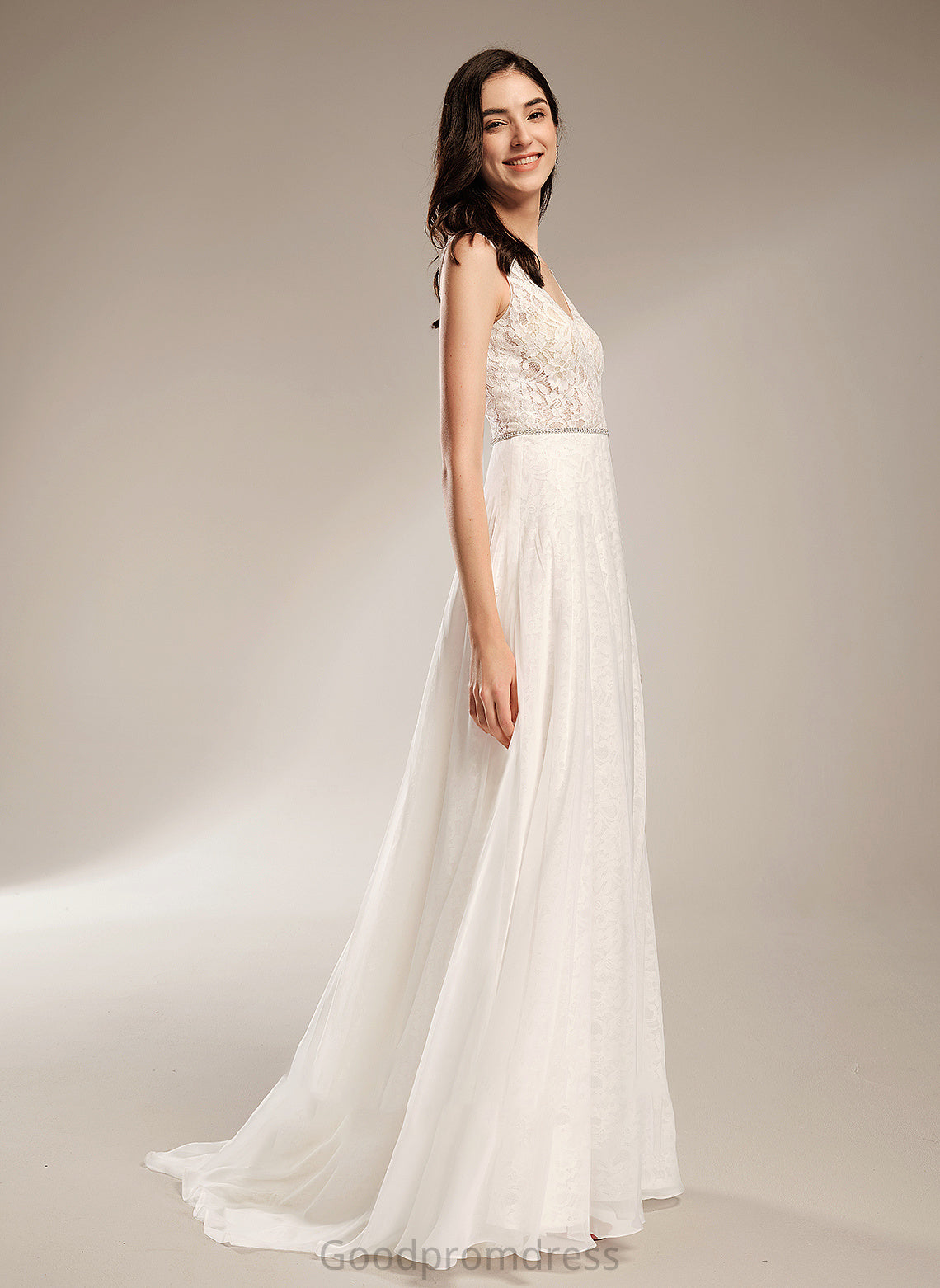 V-neck Train Wedding Dresses Wedding Sweep With Dress Beading A-Line Yamilet