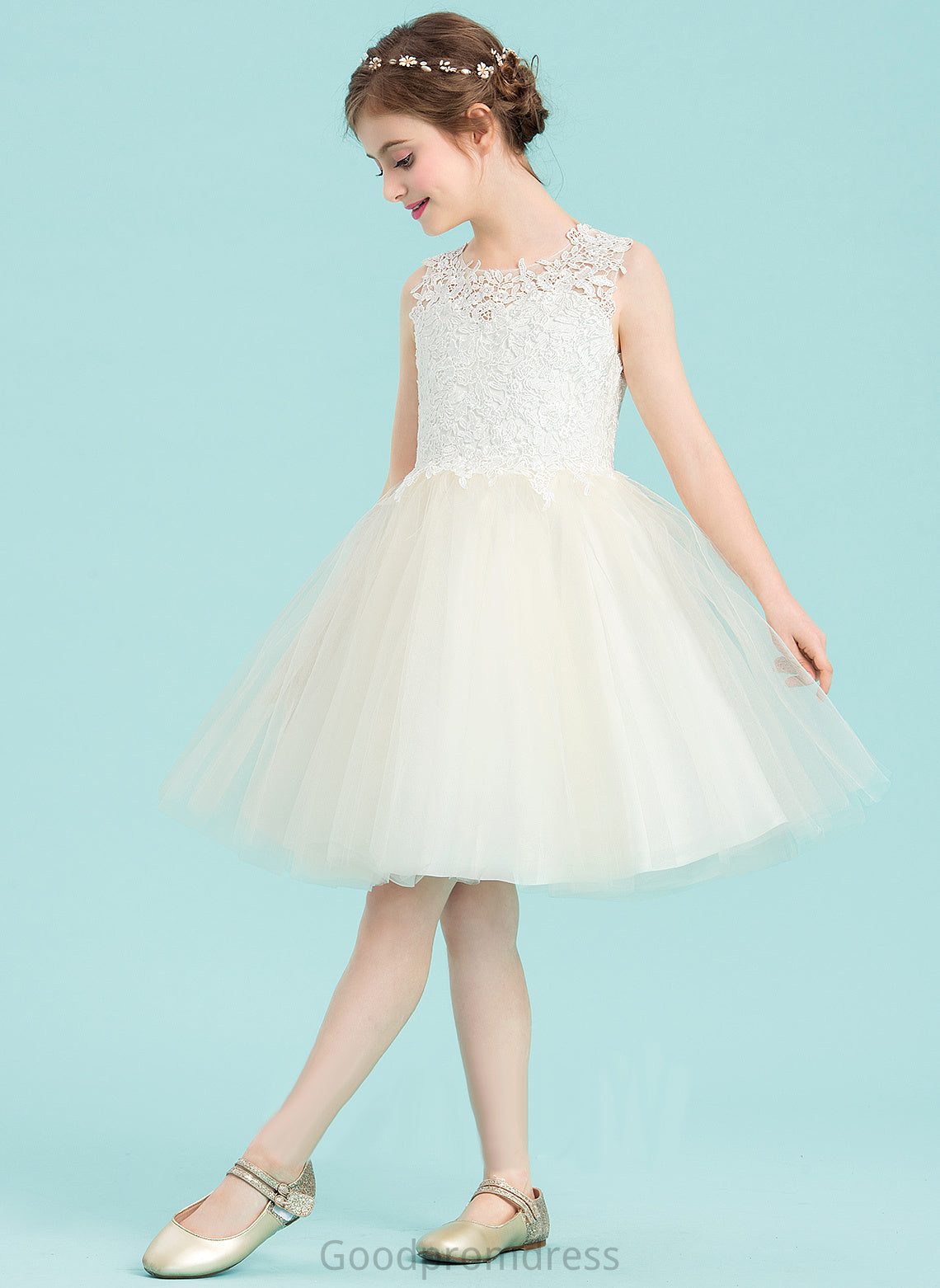 A-Line Girl Flower Girl Dresses - Tulle/Lace Knee-length Dress Sleeveless With Hole Danna Flower Back Neck Scoop