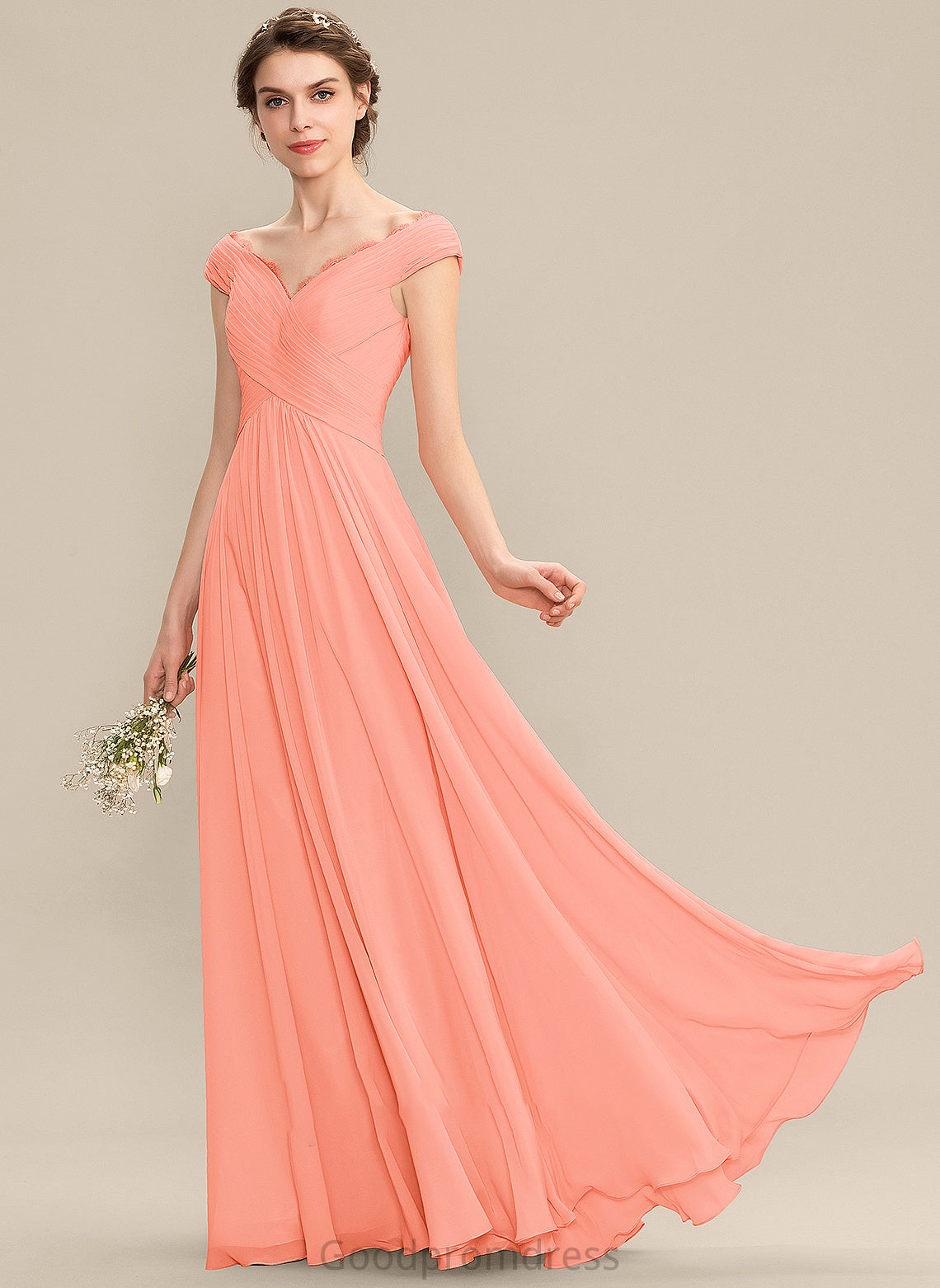 Floor-Length Ruffle Length Fabric A-Line Embellishment Silhouette Neckline Off-the-Shoulder Lace Karissa Floor Length Bridesmaid Dresses