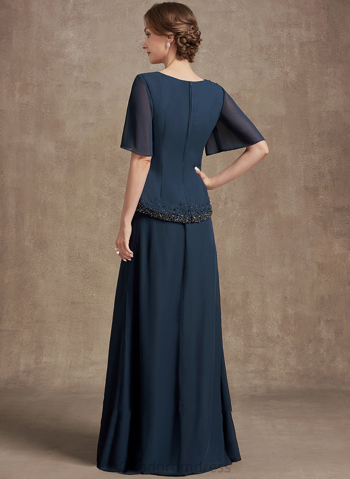 A-Line Chiffon Araceli of Neck Sequins With Mother the Floor-Length Bride Dress Mother of the Bride Dresses Scoop Beading