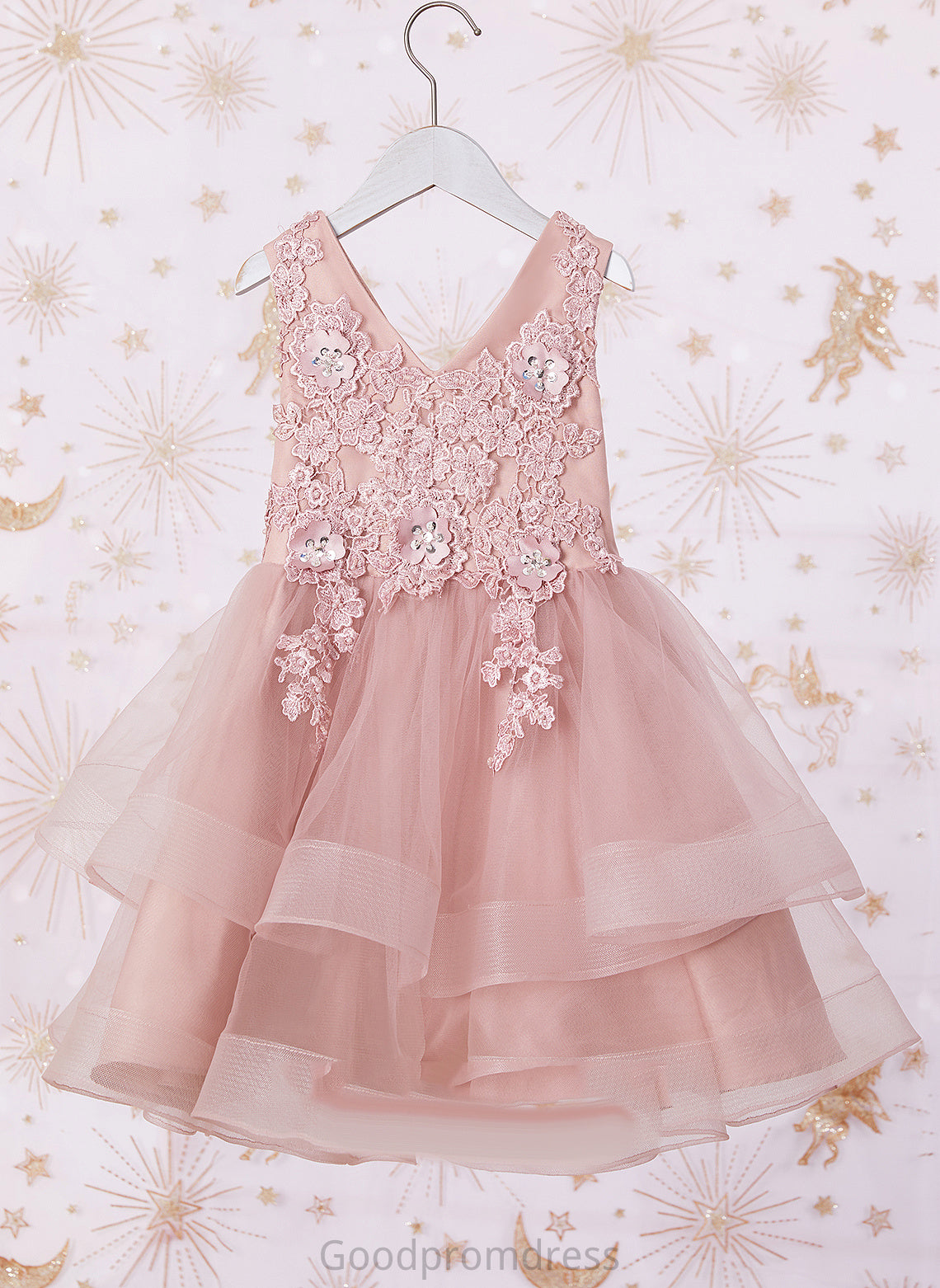 Beading/Flower(s)/Sequins Dress V-neck Knee-length With Flower Girl Dresses Girl A-Line Tulle/Lace Flower Rayna Sleeveless -