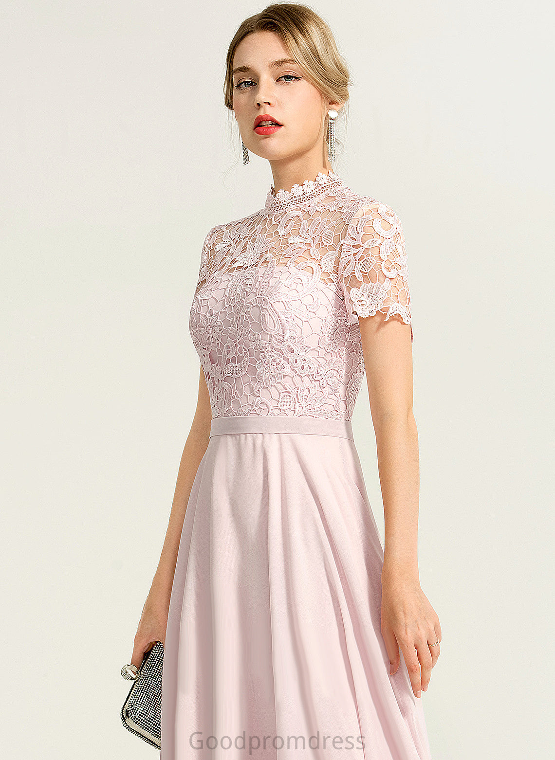 A-Line Neck With Prom Dresses High Sequins Chiffon Jemima Lace Floor-Length